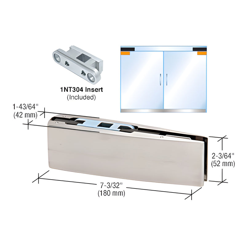 CPF20BBS brushed stainless curved-top patch fitting for frameless 3/8-1/2" tempered glass doors, includes 1NT304 insert