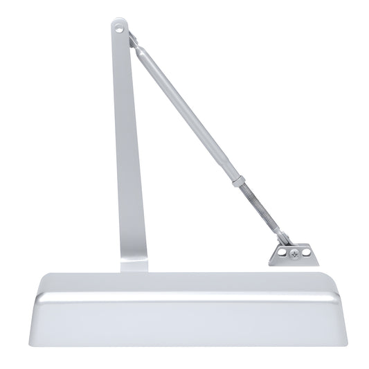 PR50A aluminum surface-mounted door closer with adjustable arm, ANSI Grade 1, UL listed.