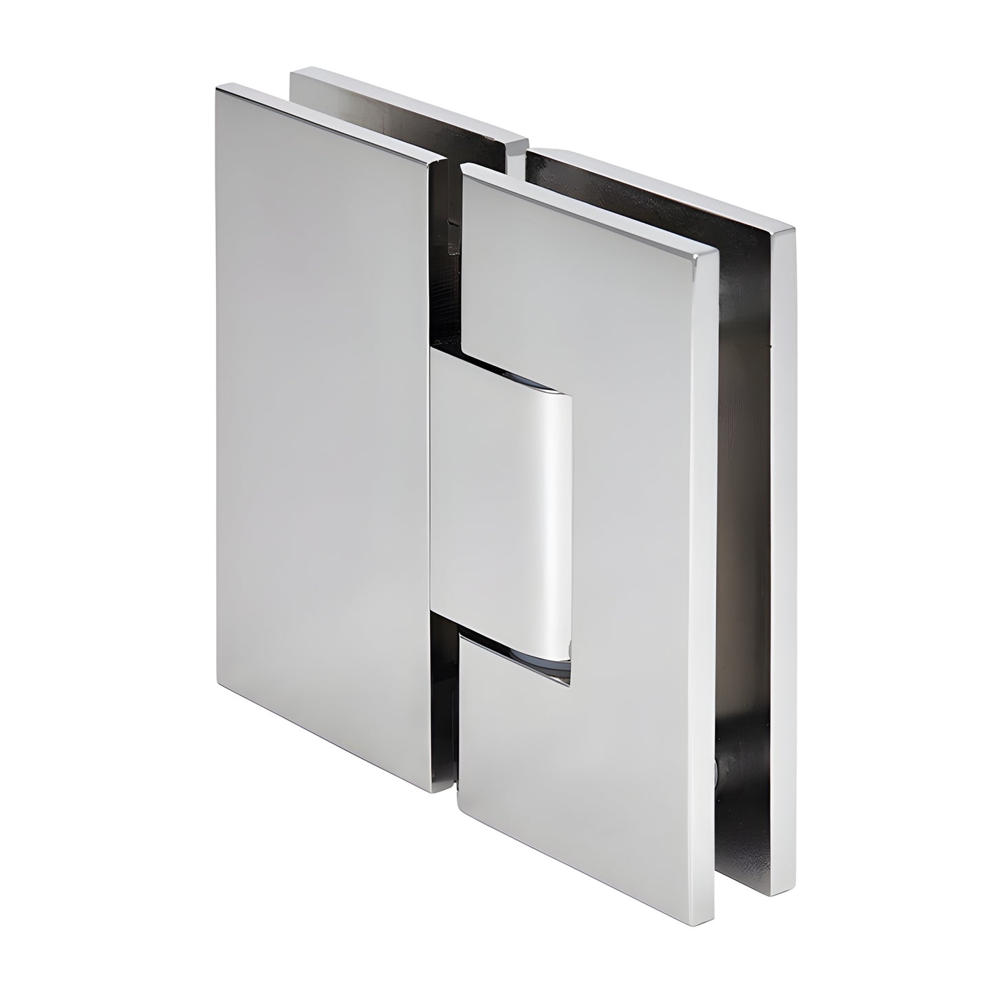 Polished nickel square glass-to-glass adjustable shower hinge (Vienna series), brass pivot, SKU V1E380PN