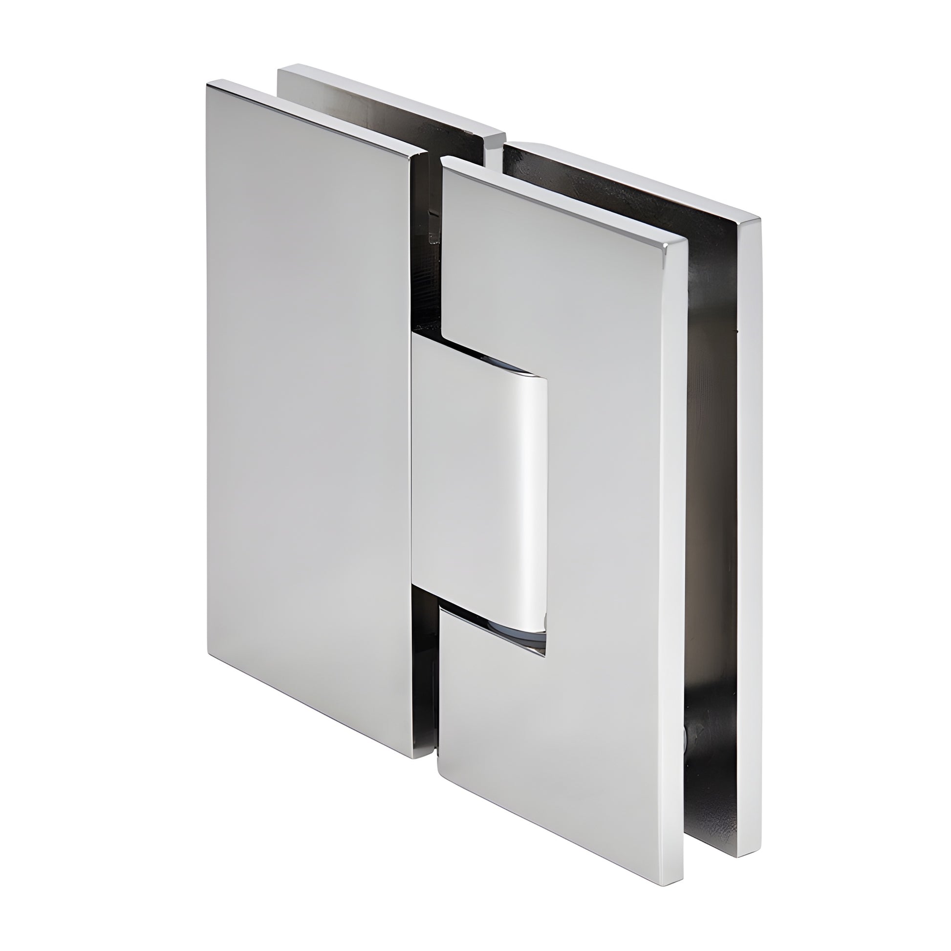 Polished nickel square glass-to-glass adjustable shower hinge (Vienna series), brass pivot, SKU V1E380PN
