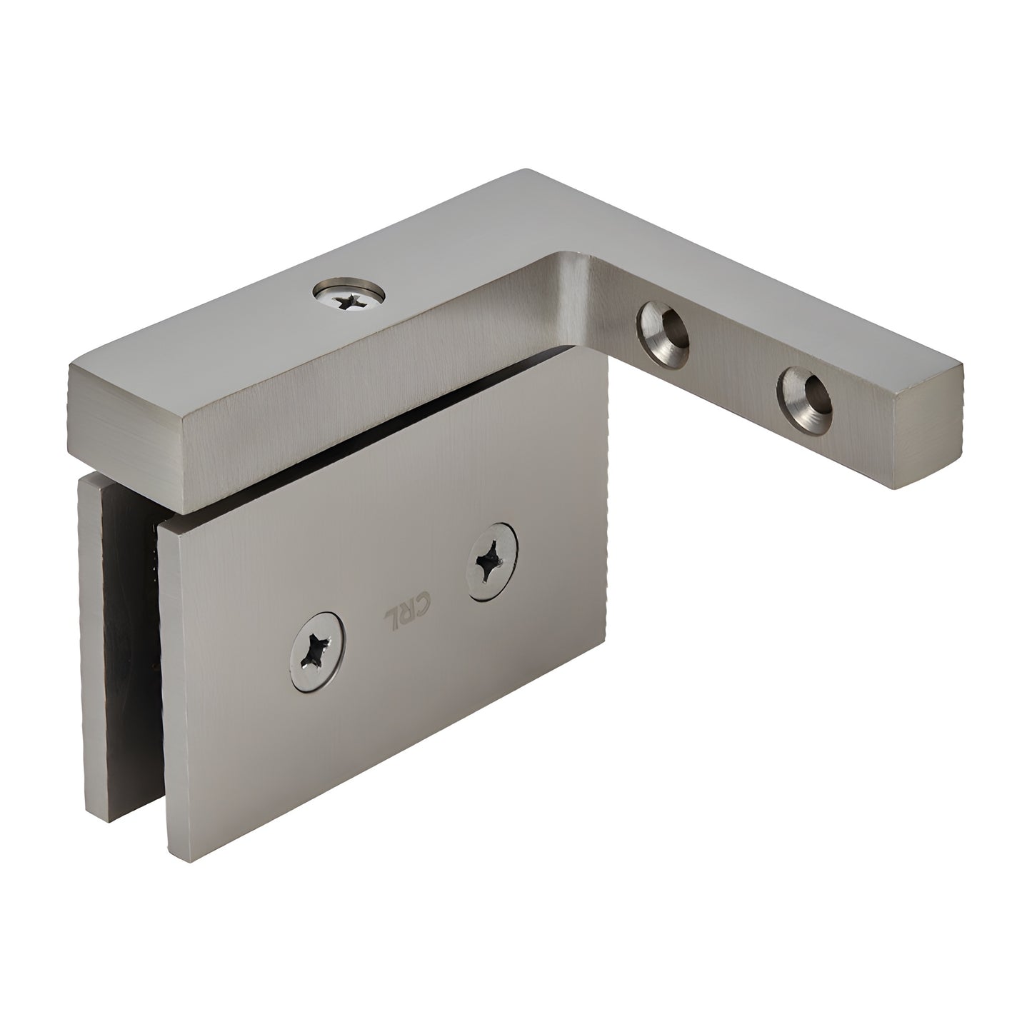 Brushed nickel squared left-hand pivot hinge for frameless shower door (CAR05LBN)