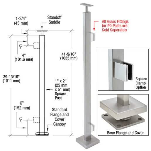 CRL Brushed Stainless 42" P9 Series End Post Railing Kit for modern, sleek interior design