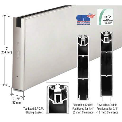 CRL Satin Anodized Square Sidelite Rail for 5/8" or 3/4" Glass, 10"x240" Length