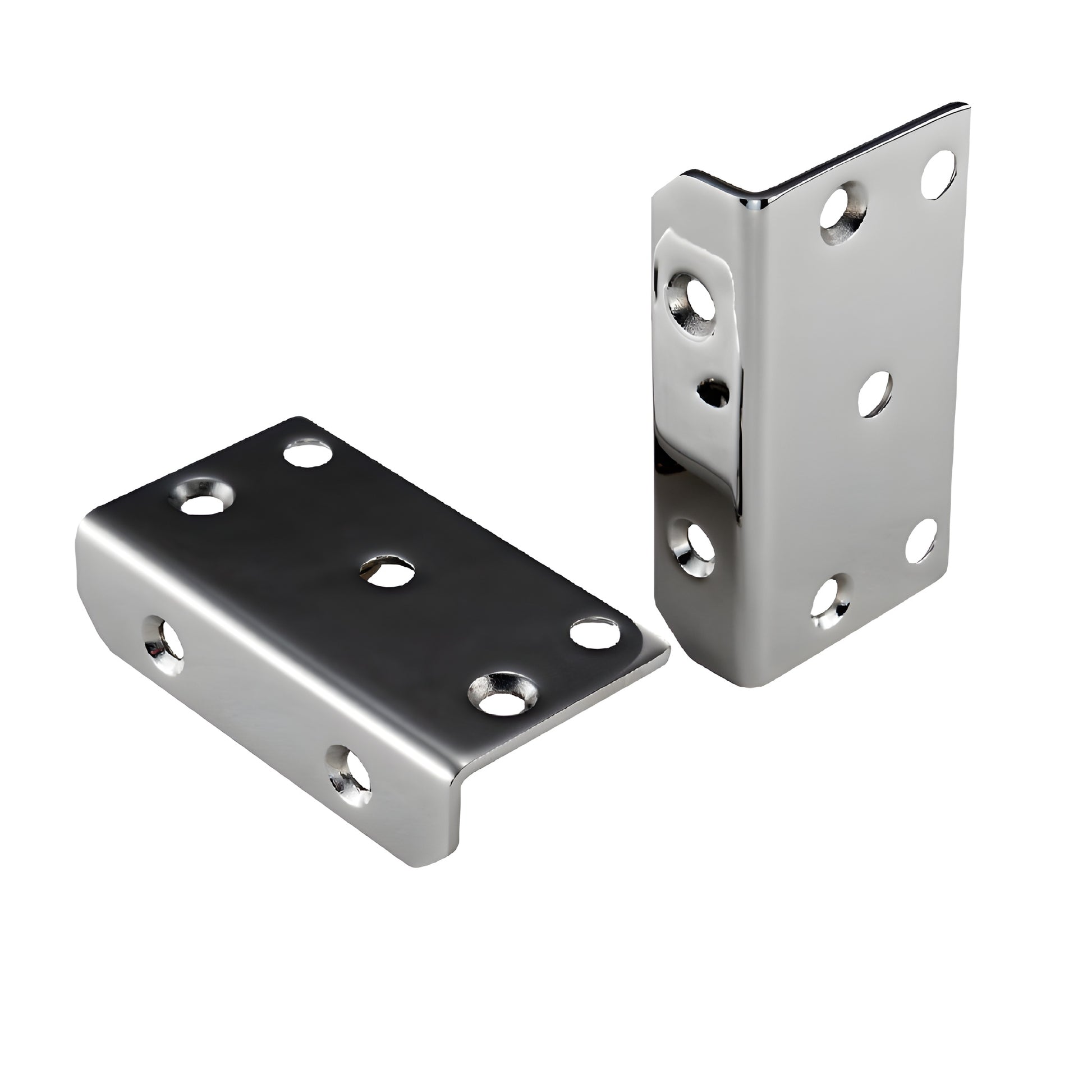 Polished stainless steel 50mm square L-bracket pair for Polaris 125 soft-close gate hinge (SKU P0L037125PSPMP)
