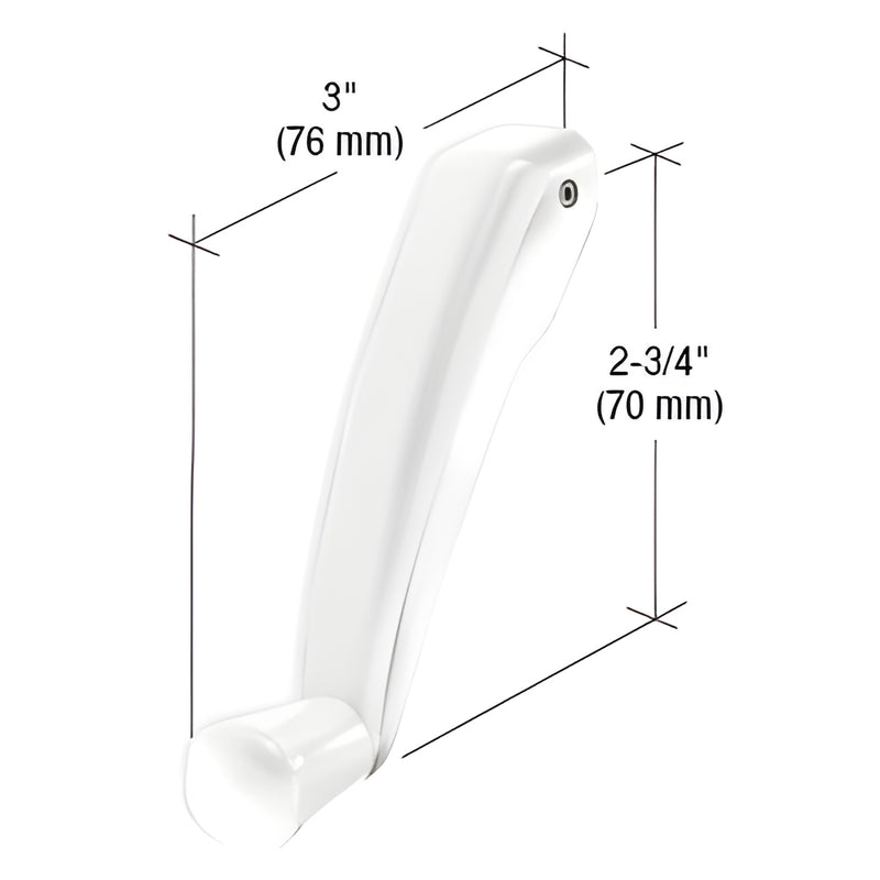 White Truth Maxim folding casement handle SKU EP22253 - low-profile foldaway handle, 11/32" spline, 3" protrusion.