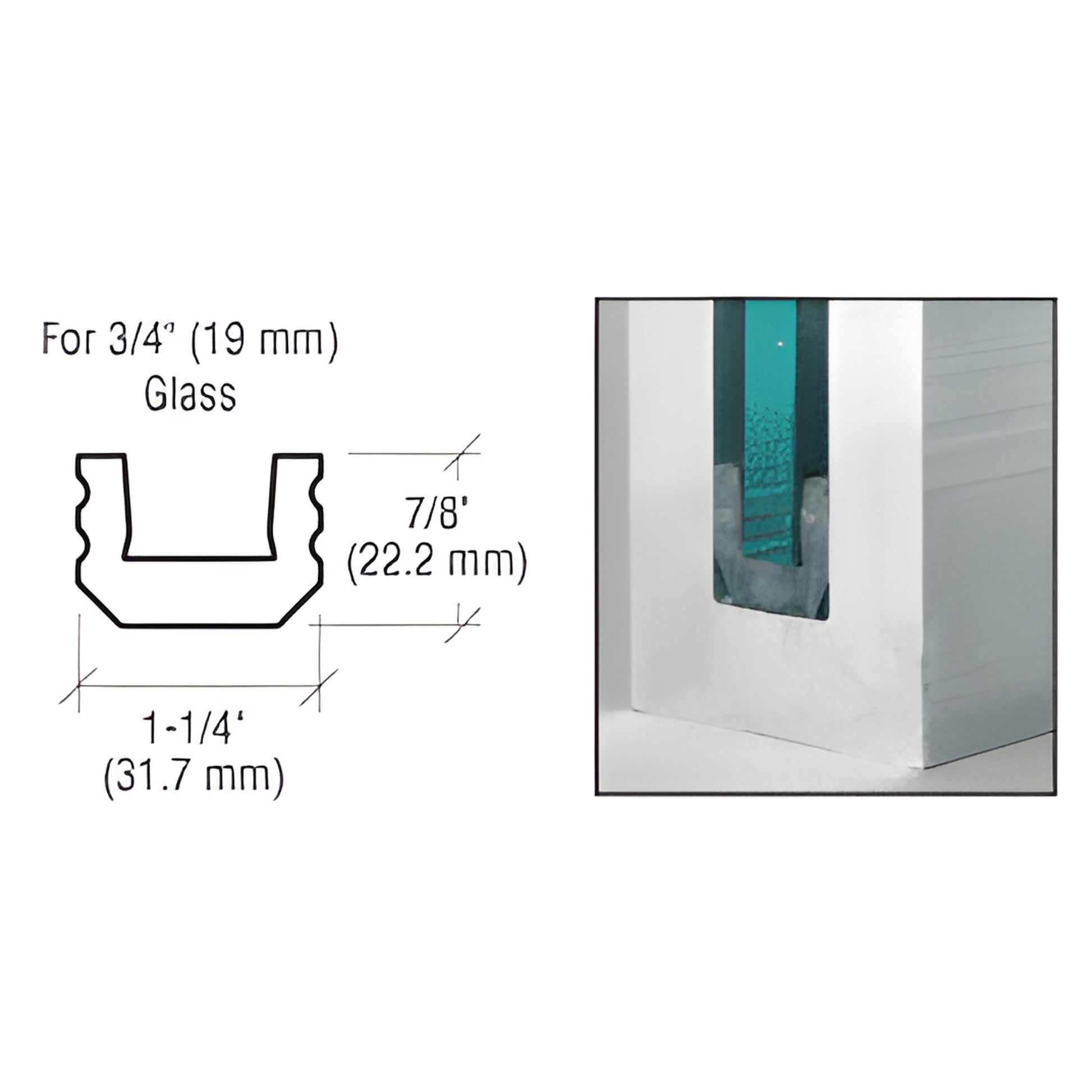 GR7UB4 black EPDM glass centering block for 3/4" (19 mm) glass, 4" pre-cut piece for base shoe support.