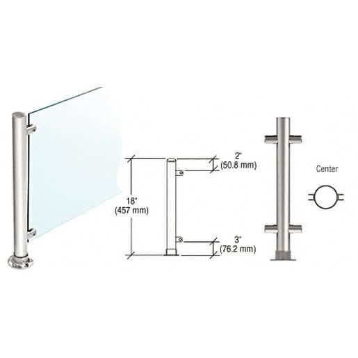 CRL Polished Stainless Counter/Partition Center Post 18" High, 1-1/2" Round, PP45 Series