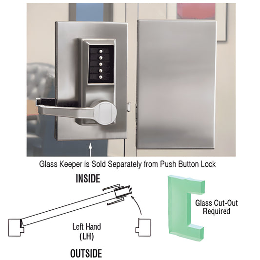DL610LCBS brushed stainless steel mechanical push-button glass door lock with five-button keypad and left-hand lever.