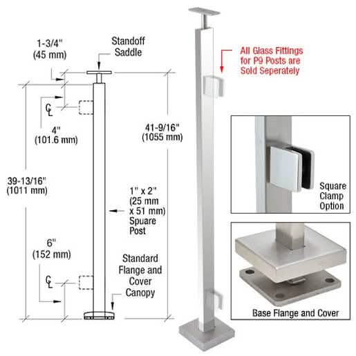 CRL Polished Stainless 42" P9 Series End Post Railing Kit for sleek, modern design.