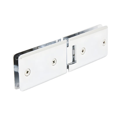 Polished chrome solid-brass 180 glass-to-glass frameless shower hinge, beveled rectangular design (SKU GRA180CH)
