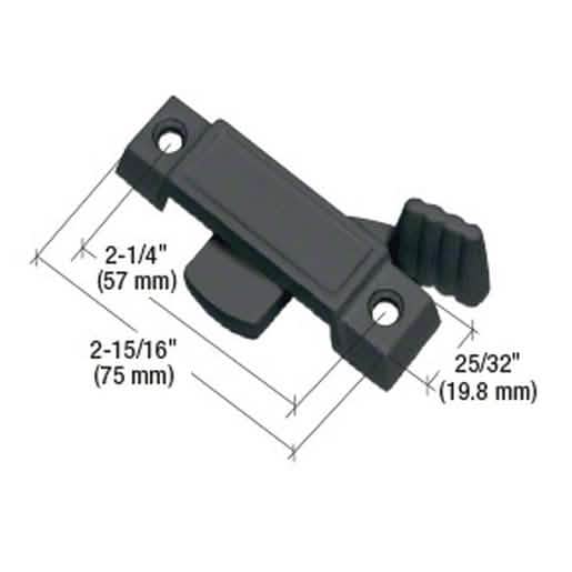 "CRL Black Sliding Window Lock with 2-1/4" Screw Holes & 3/8" Latch Projection - Secure Fi