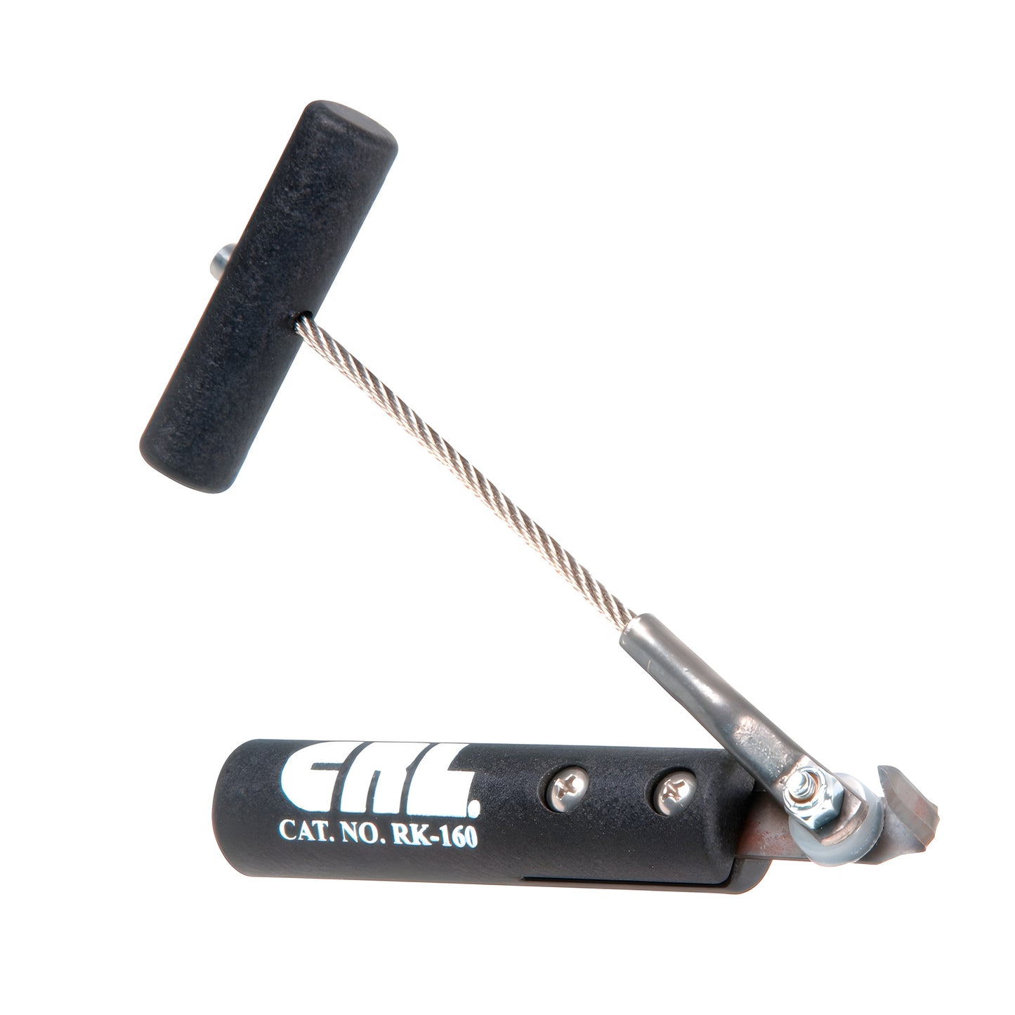CRL RK160 cold knife - black aluminum handle with T-pull cable and steel blade for windshield adhesive removal.
