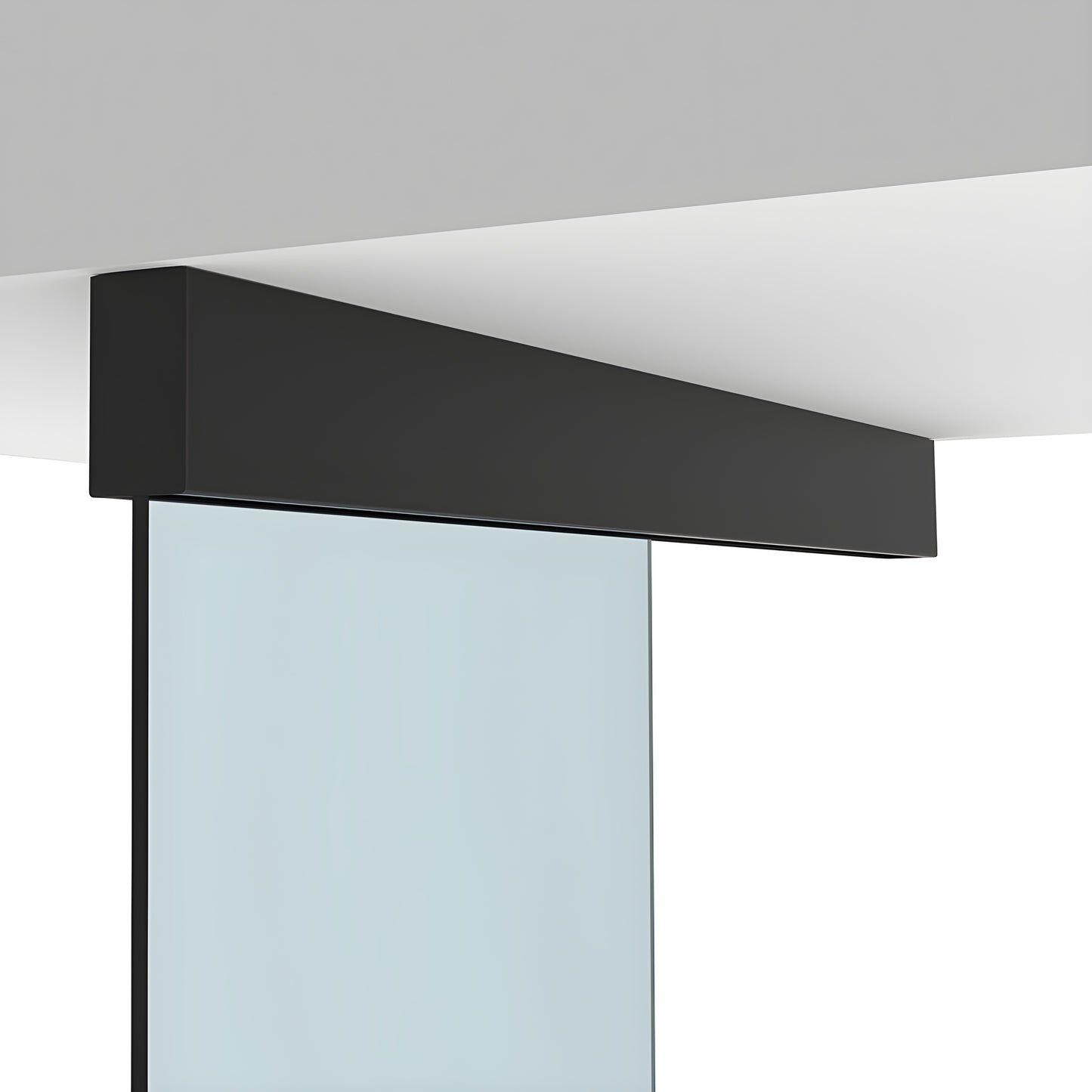 Ceiling-mounted matte black sliding door track with single tempered glass panel (CRL70CMBL)
