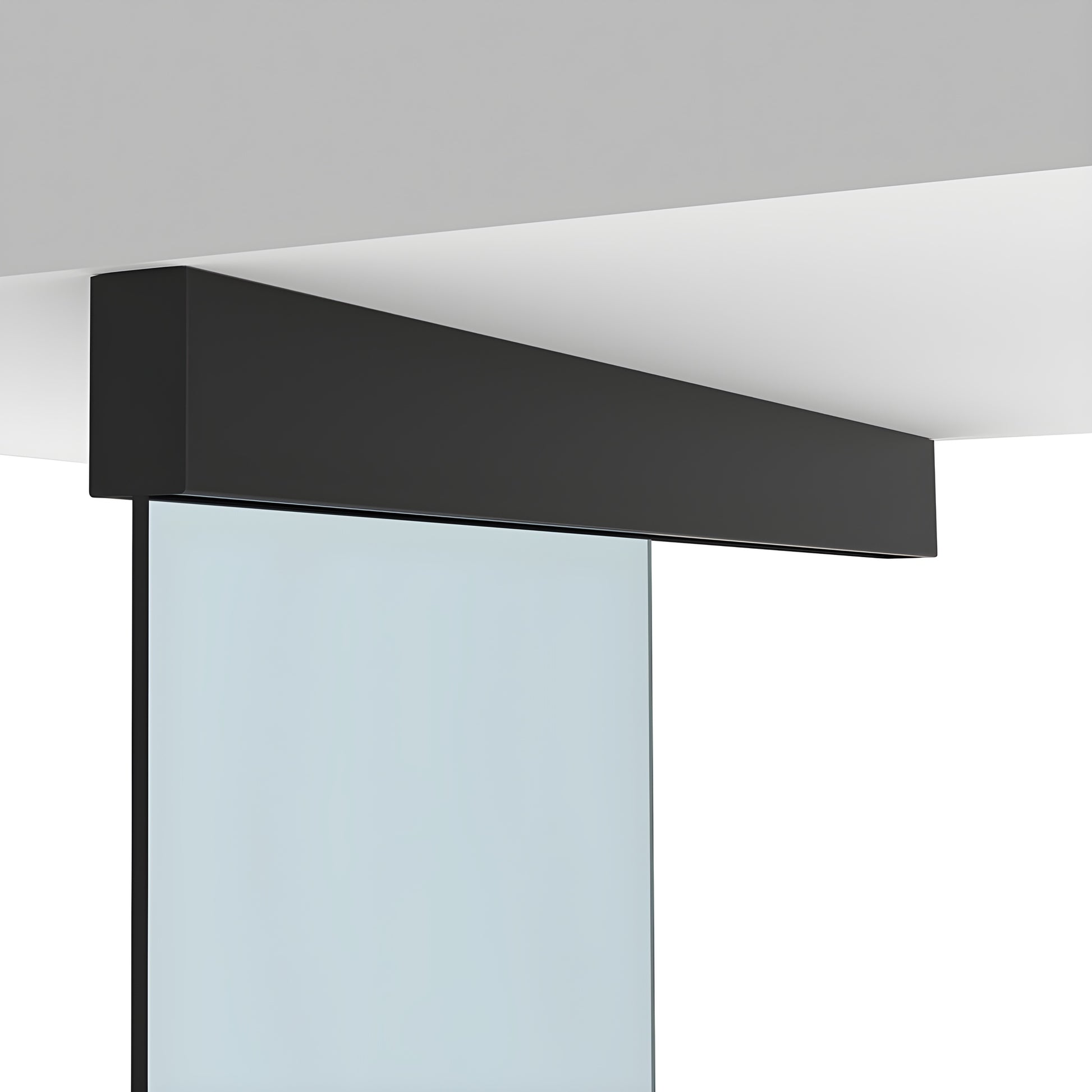 Ceiling-mounted matte black sliding door track with single tempered glass panel (CRL70CMBL)