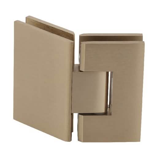 CRL Satin Brass Vienna 045 Series 135° Glass-to-Glass Hinge for sleek shower doors.