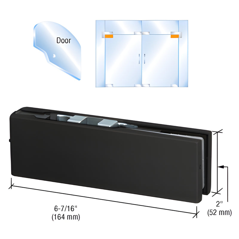 PH20CMBL matte black adjustable top door patch fitting for 3/8-1/2 in glass, 6-7/16 in long, for frameless pivot doors