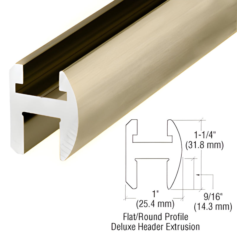Brushed bronze aluminum deluxe header extrusion, flat/round profile for 1/2" glass - SKU SDH980BBRZ