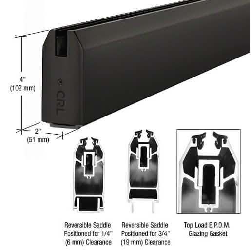 CRL Matte Black 4" x 240" Tapered Sidelite Rail for sleek, modern glass installations.