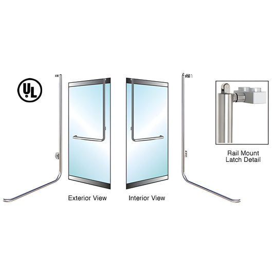 PA100D4LKBS brushed stainless steel low-profile 1-1/4" tubular panic handle for tempered glass doors, rail-mount, left-hand r