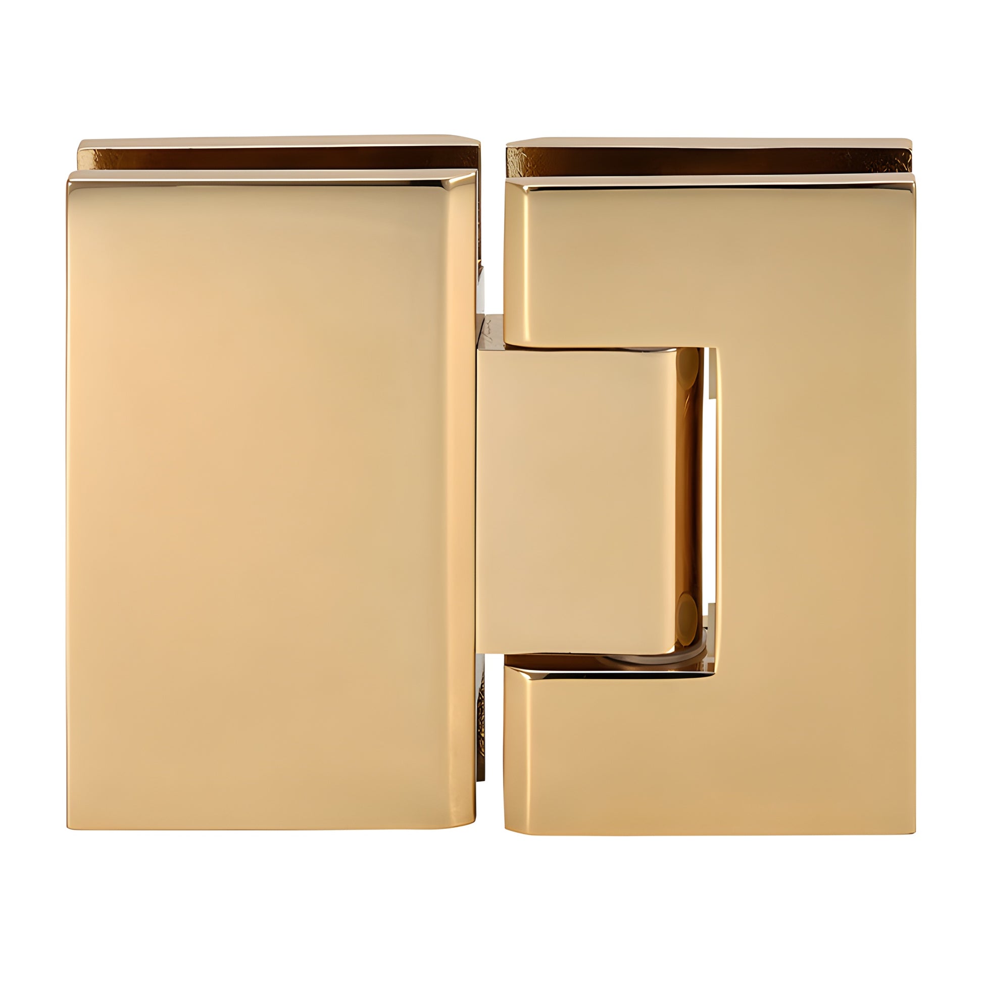 GEN180GP Geneva glass-to-glass shower hinge, gold-plated brass, square profile, fits 8-12 mm (5/16-1/2") glass