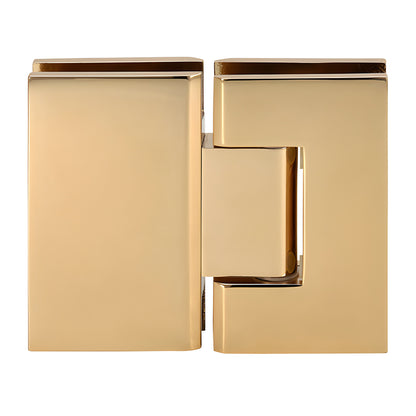 GEN180GP Geneva glass-to-glass shower hinge, gold-plated brass, square profile, fits 8-12 mm (5/16-1/2") glass