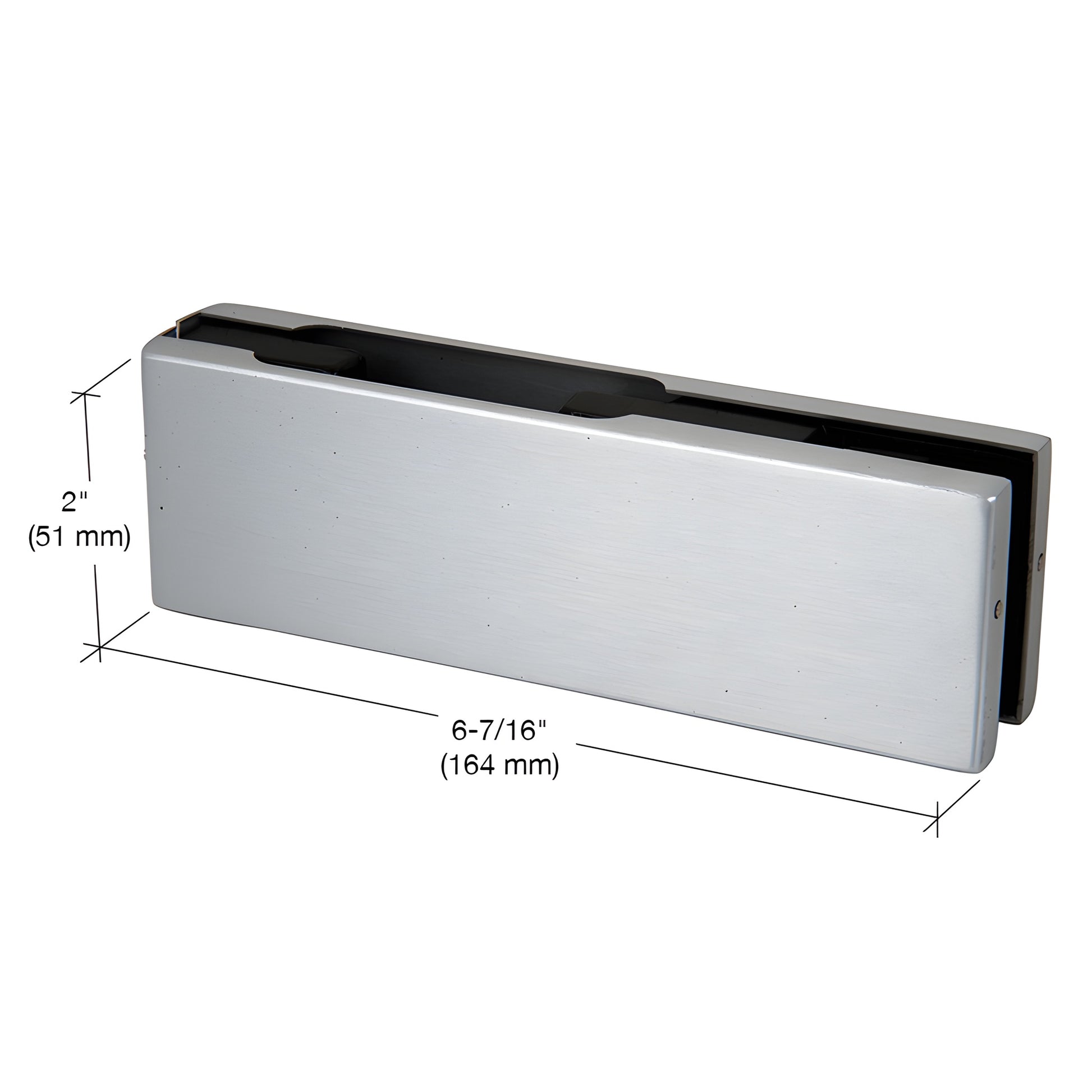 EUR201A aluminum patch fitting for frameless glass doors, top/bottom convertible, fits 3/8-1/2 in glass.