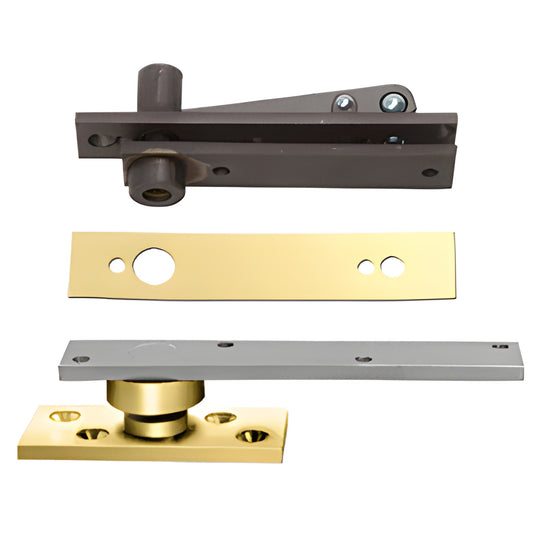 Rixson 370PB center-hung floor pivot set, polished brass/aluminum, double-acting, for doors up to 500 lb.