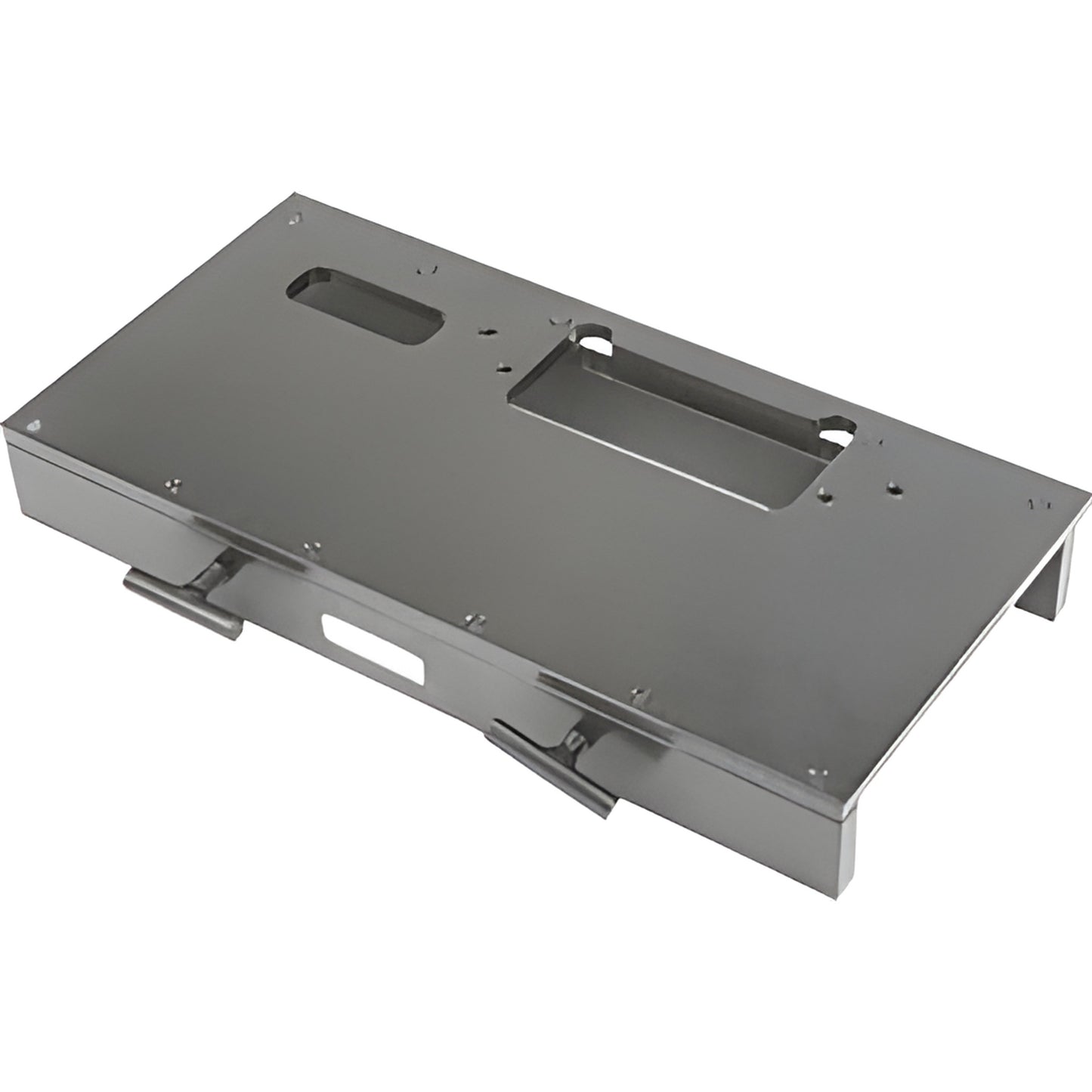 Metal CRL RJT4 router jig/template for storefront tube hinge routing, stainless finish, cutouts for Adams Rite tapered slot