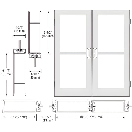 White Kynar custom wide-stile double entrance door (SKU DZ52452) with large glass panels and commercial hardware.