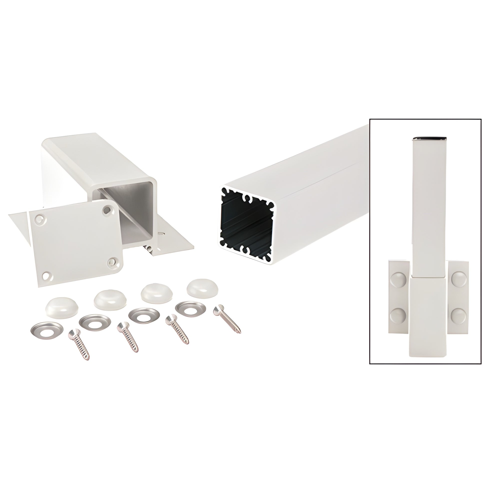 FP36KW Sky White 36 in aluminum square fascia post kit with bracket, base plate, caps and screws