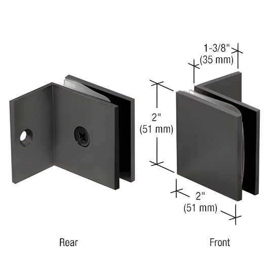 SGC037MBL matte-black squared fixed panel glass clamp with small 90 leg, brass wall/ceiling mount for 10-12mm glass.