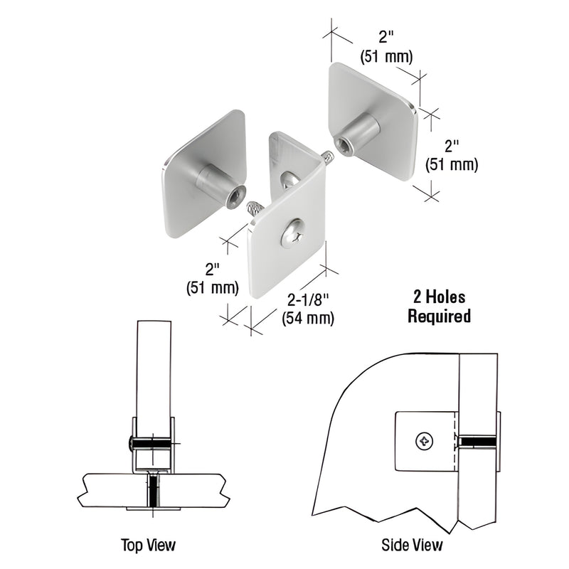 PB010BS brushed stainless steel top/mid-mount security clamp for 1 1/4 (32mm) bullet resistant glazing, square plates.