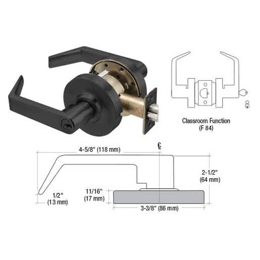 CRL Matte Black Grade 1 Classroom Lever Lockset - Secure 7-Pin SFIC, Durable Design