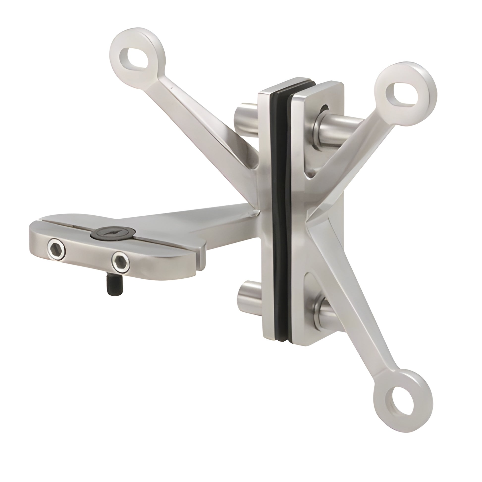 CRL FMHP40LHBS 316 stainless three-arm fin-mount heavy-duty pivot spider for frameless glass doors, includes pivot bearing.