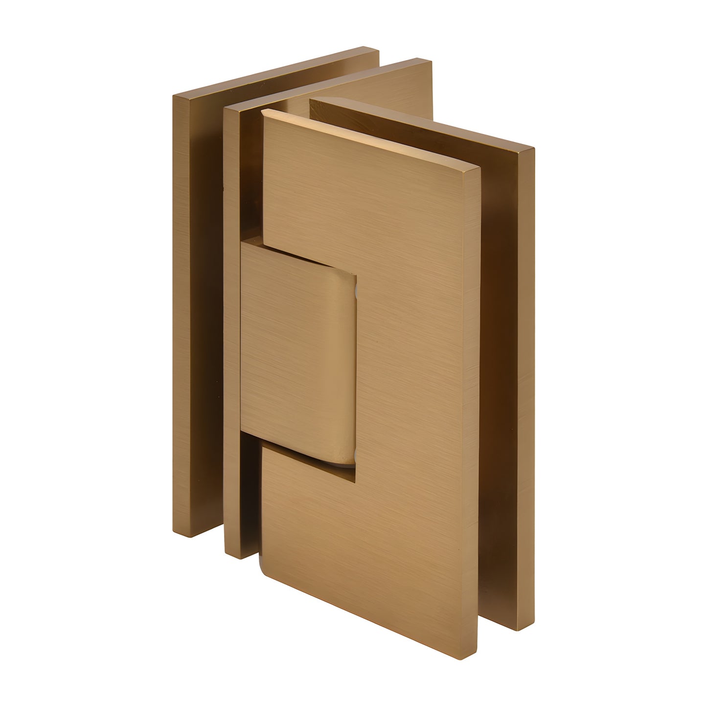 Vienna solid brass modern gold 90 glass-to-glass shower hinge, square profile (SKU V1E092MG)