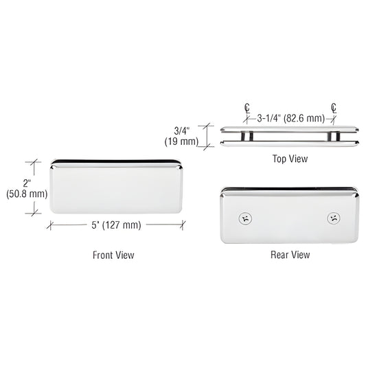 Polished nickel beveled 180 glass-to-glass clamp, solid brass, 5" 2", for 3/8-1/2" tempered glass