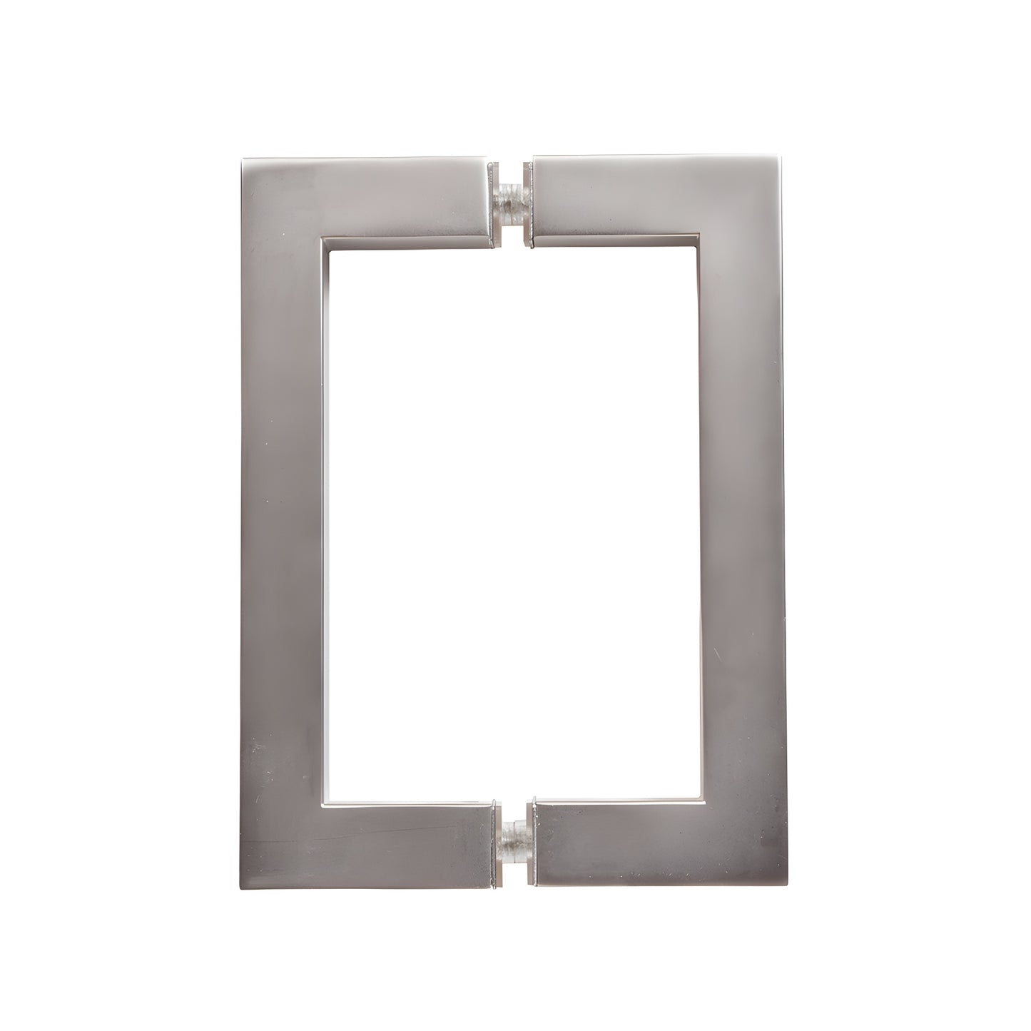 SQ6X6SN satin nickel square corner back to back glass pull handle, 6" C to C, 3/4" brass tube, fits 6-12 mm tempered glass