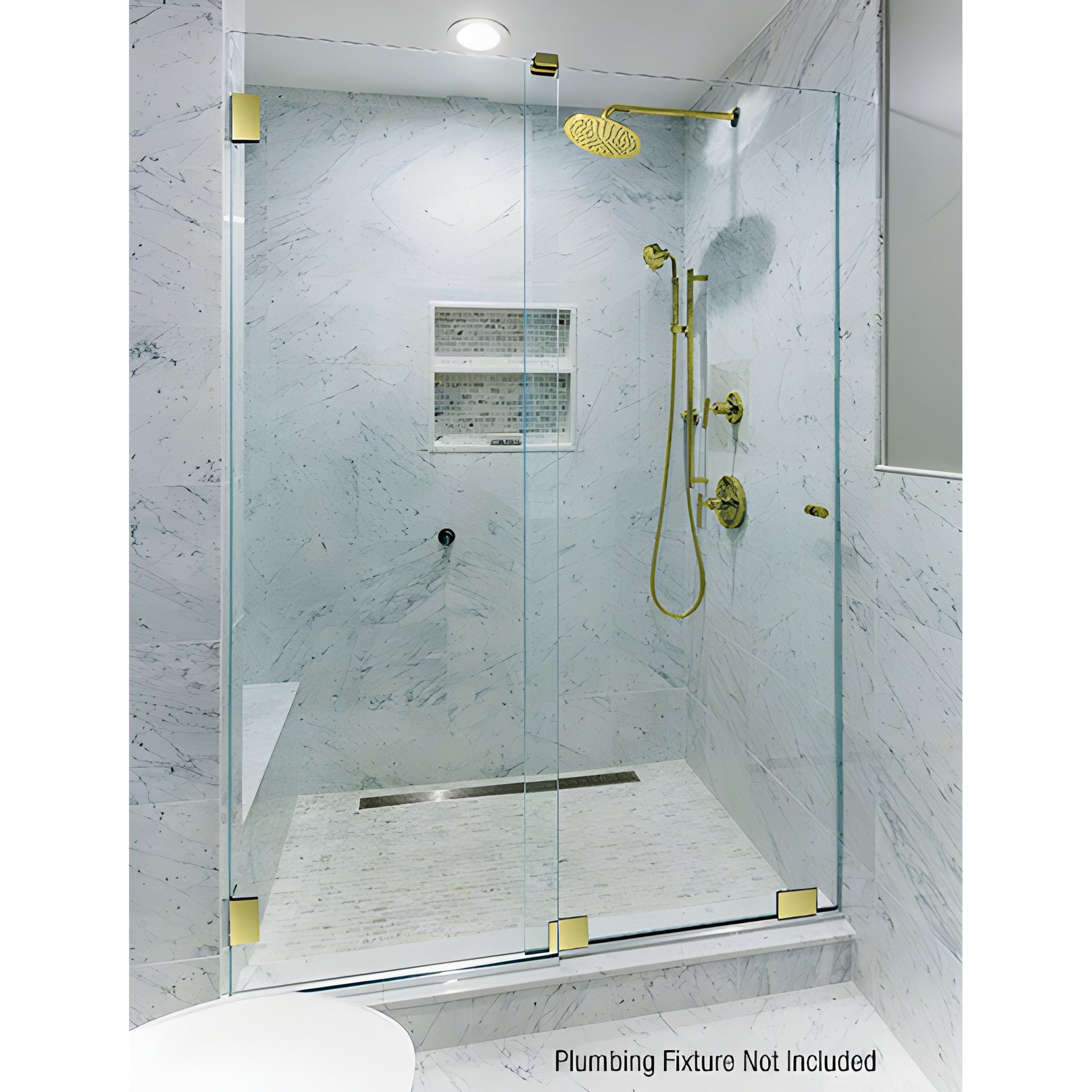 ESS3BR Essence frameless sliding shower door kit - polished brass squared bottom rollers on 1/2" (12mm) tempered glass