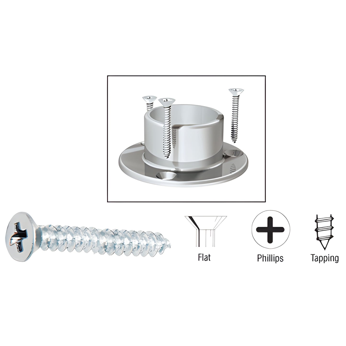 CRL flat head Phillips tapping screw, #10 x 1-1/2" polished stainless for handrail brackets (SKU 10X112FHPPS)