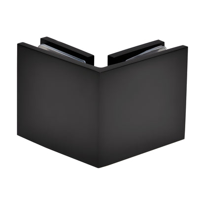 Matte black squared 90 solid brass glass-to-glass clamp for 10-12mm frameless shower glass (SKU SGC90MBL)