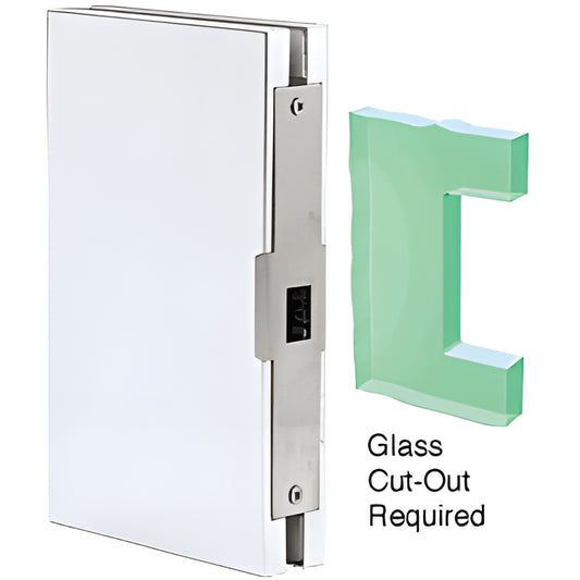 DLK610SC satin anodized 6x10 center lock glass keeper for 1/2" (12mm) tempered glass, universal strike plate.