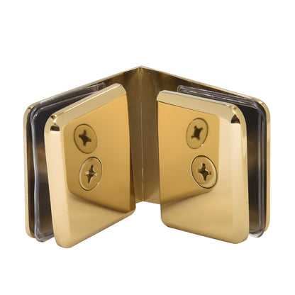 BGC90BR polished brass beveled 90 glass-to-glass clamp for 3/8-1/2 frameless shower panels