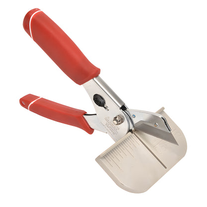 Red-handled Multi-Cut PTQS2 cross-cut trim snips with 90 base, accepts standard utility blade, lockable jaws