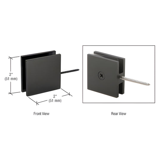Matte black square wall-mount movable transom clamp, 2 in x 2 in, brass, for 3/8-1/2 in glass - SKU SGC186MBL