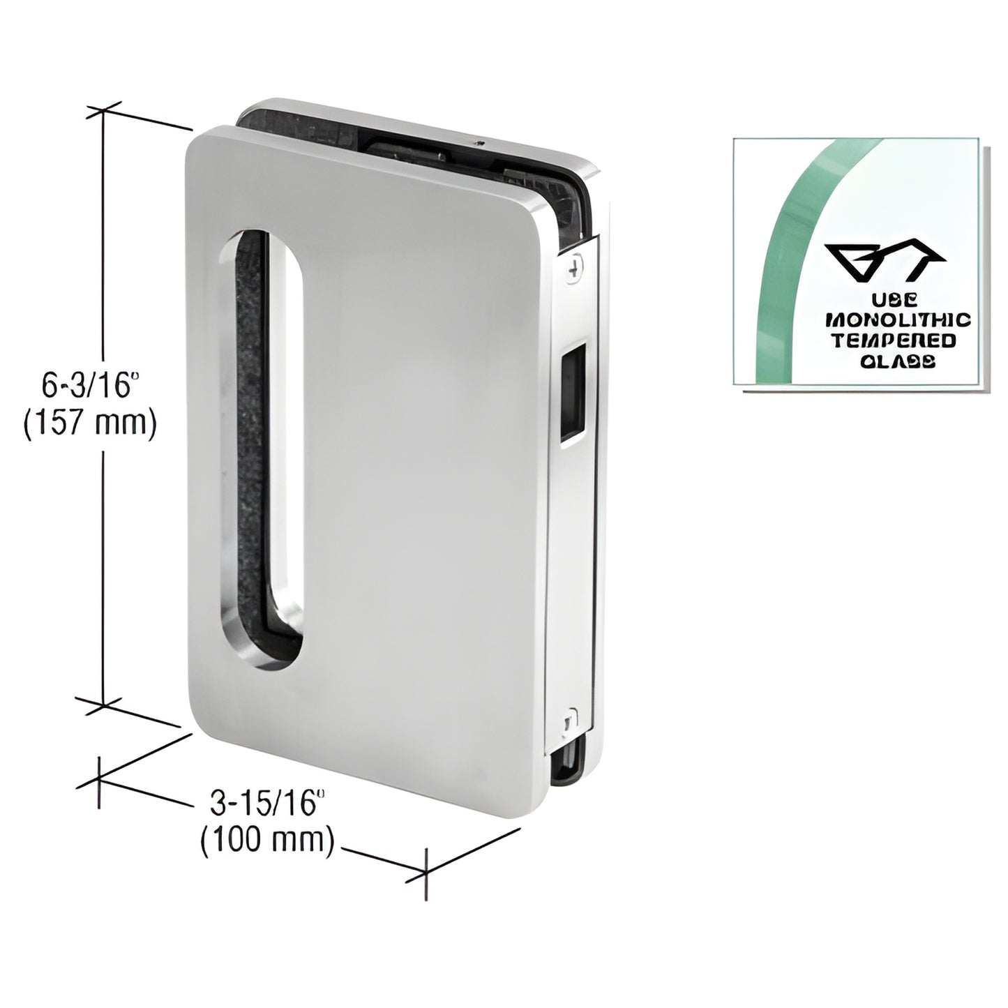 B1R16 brushed stainless steel slim receiver handle for 3/8-1/2 in tempered glass bi-fold doors.