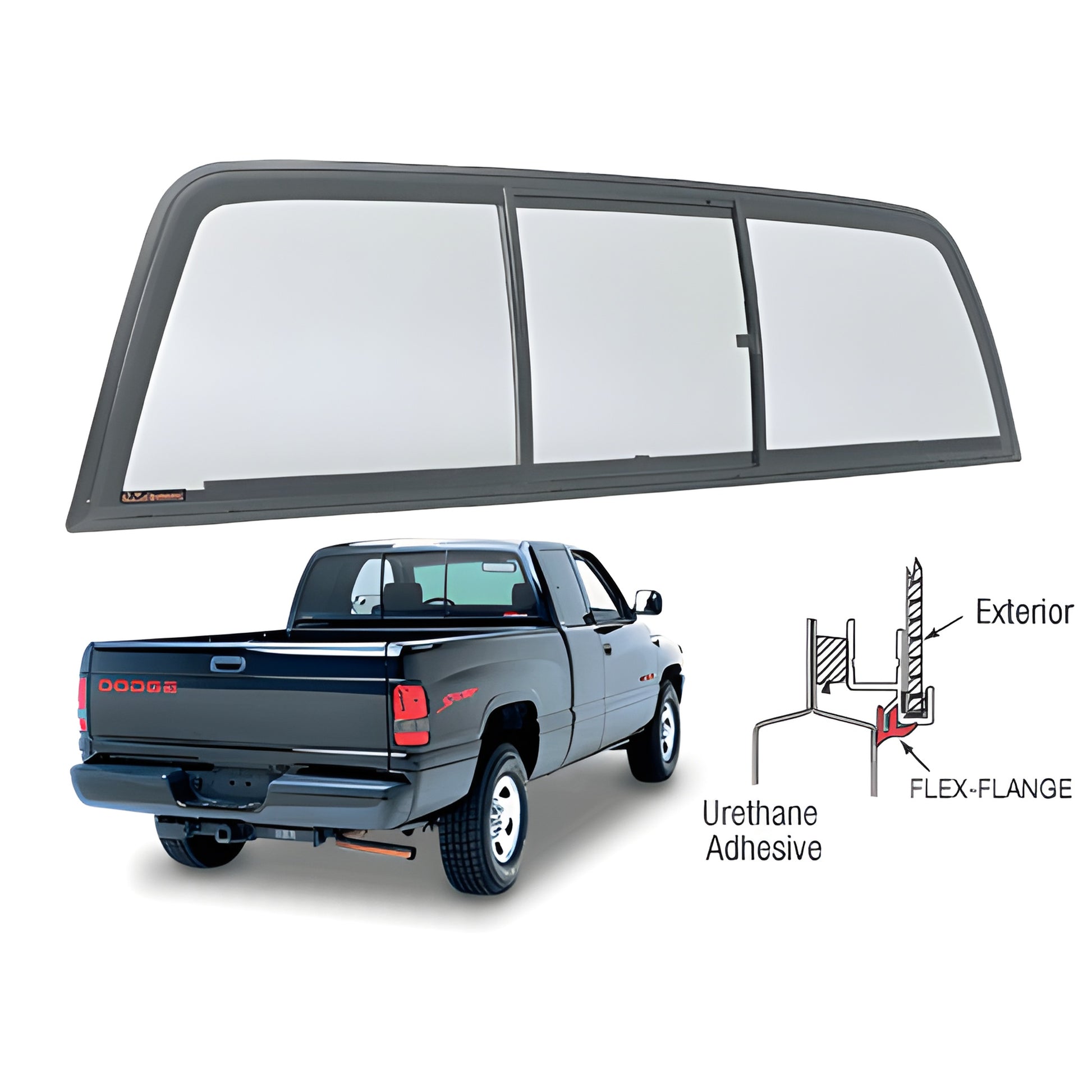 CRL ECT904S tri-vent bonded truck slider with solar glass and flex flange for 1994-2002 Dodge Ram 1500