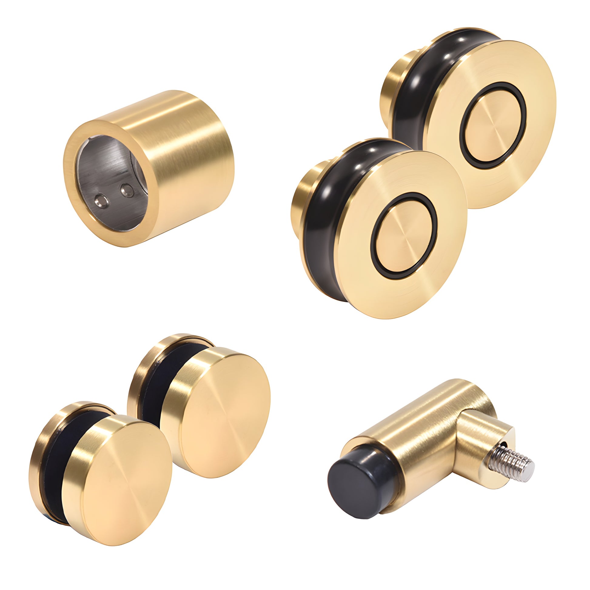 Satin brass Colonia 180 sliding shower door repair kit - stainless steel rollers, fittings, wall bracket and stopper
