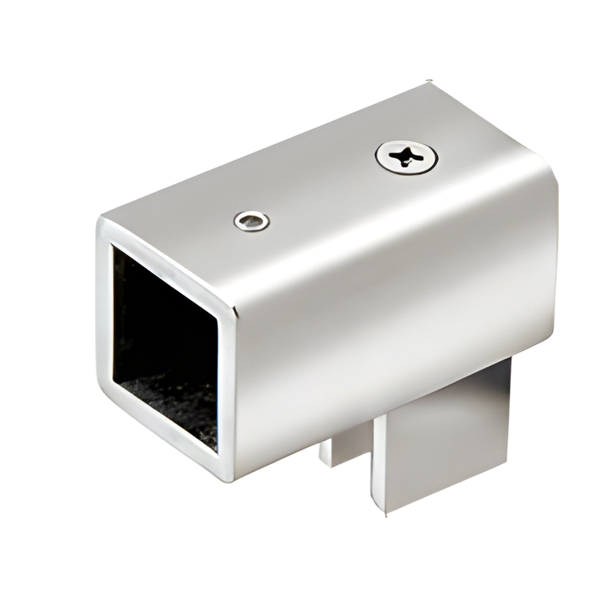 Polished chrome square support bar end fitting for 3/4" tubing, swivel U-bracket (SKU SQ41CH)