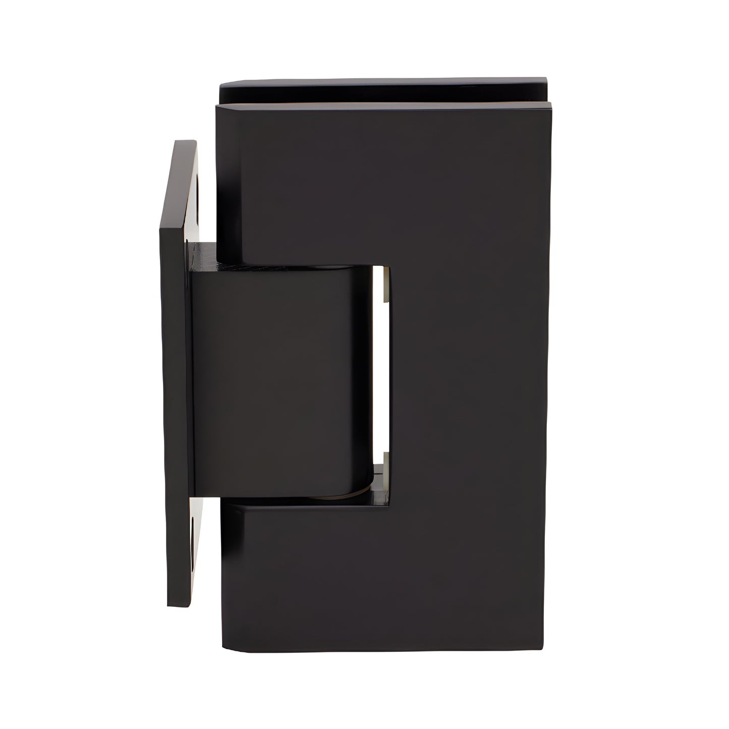 Matte black brass frameless shower door hinge (V1E074MBL), short wall mount back plate, fits 3/8-1/2 tempered glass.