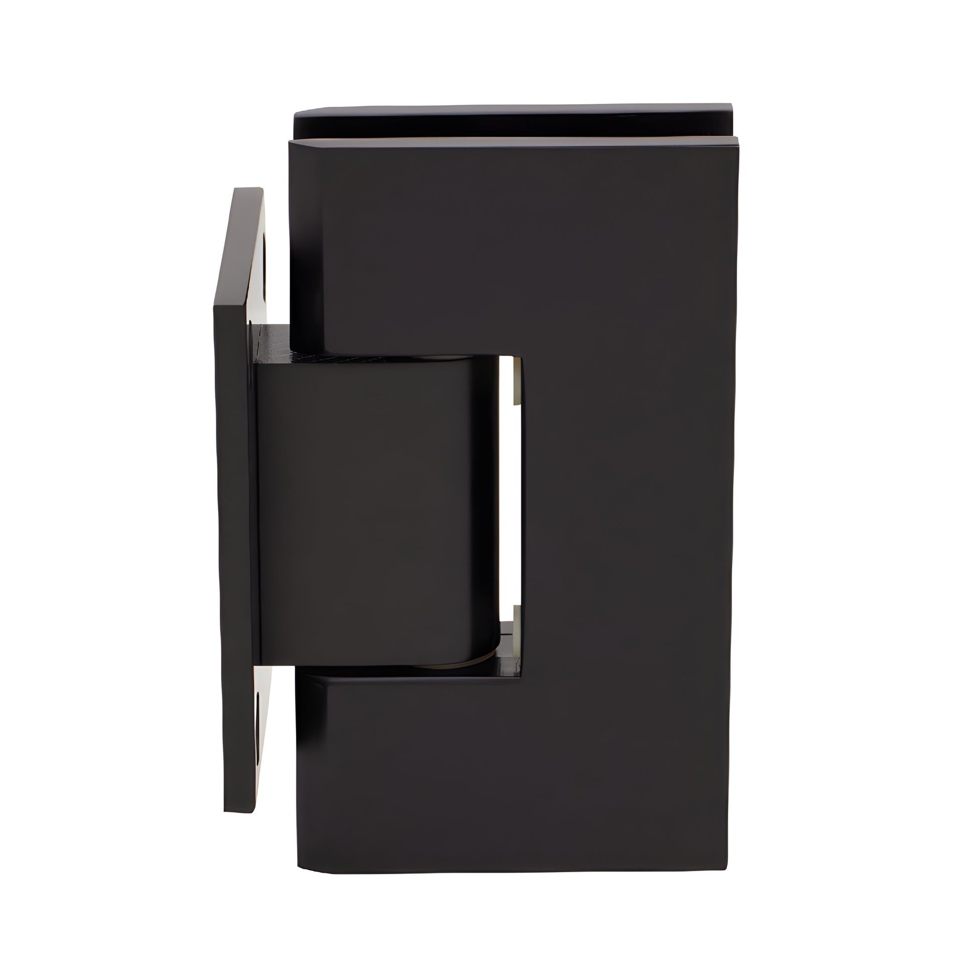 Matte black brass frameless shower door hinge (V1E074MBL), short wall mount back plate, fits 3/8-1/2 tempered glass.